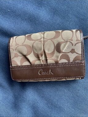 Coach Brown Signature Canvas Trifold Wallet